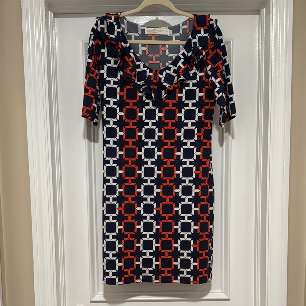 Multicolored V-neck 3/4 Sleeve Sheath Dress for Work